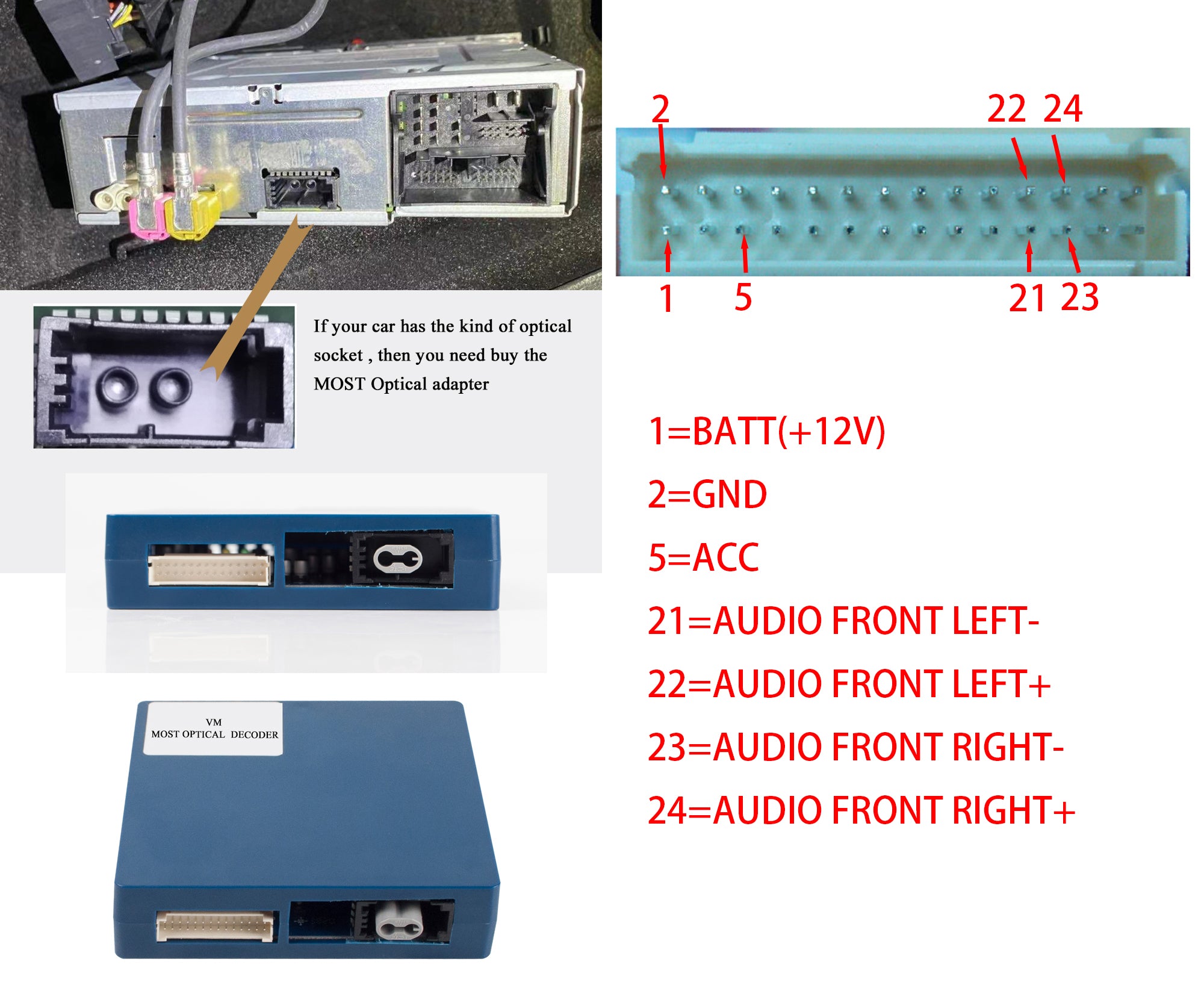 Fiber Optic MOST 150 Adapter for Audi/Mercedes/Porsche/VW/Volvo